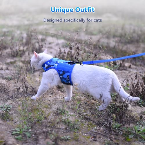 Cat Harness and Leash Set for Walking Escape Proof (Ocean Camo / Xs 2-4 lbs)
