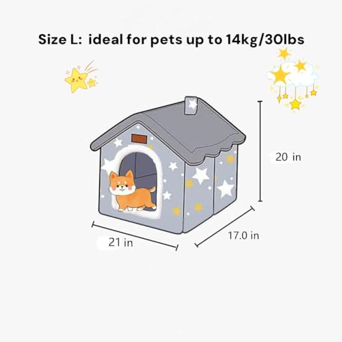 Dog House Indoor Puppy Cave Cat Nest Kennel Pet Bed Portabl Foldable (grey / L: Size fits 14kg/30lbs (Pets))