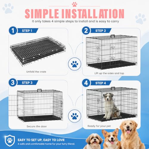 Dog Crate for Medium Dogs 36 Inch Folding Kennel Metal Pet Cage Black (Black / 36.0"L x 22.0"W x 24.0"H)