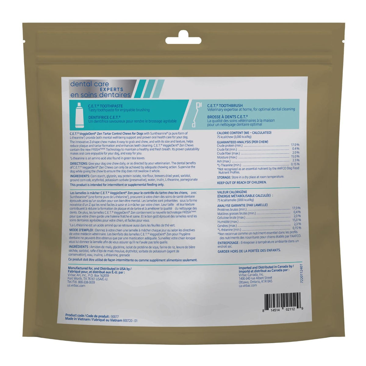C.E.T. Veggiedent Fr3sh & Zen Plaque and Tartar Control Chews for Dogs (Medium 22-66lbs)