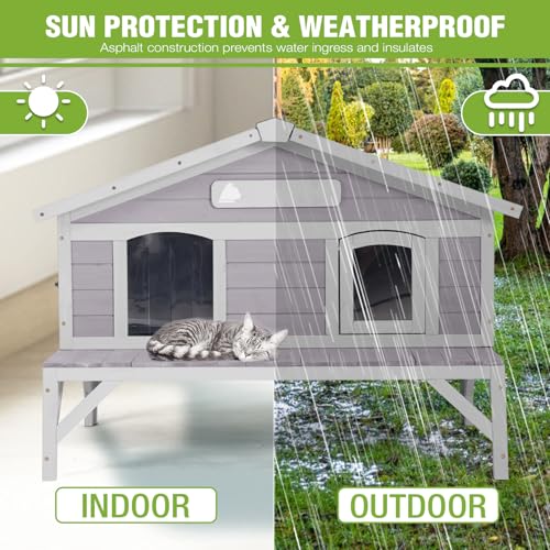 Heated Cat House Large Insulated Cat House Outdoor Weatherproof Feral Cat Shelter with Heated Pad
