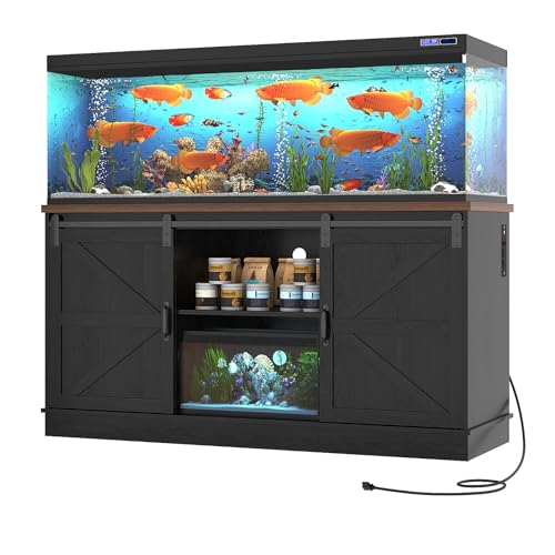 Farmhouse 75 120 Gallon Fish Tank Stand with Power Outlet (Black / 75-120 Gallon)