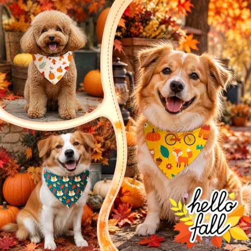 100 Pcs Fall Dog Bandanas Bulk Autumn Leaf Pumpkin Acorn Mushroom (Woodland Autumn / 25.6 x 17.7 x 17.7 Inch)