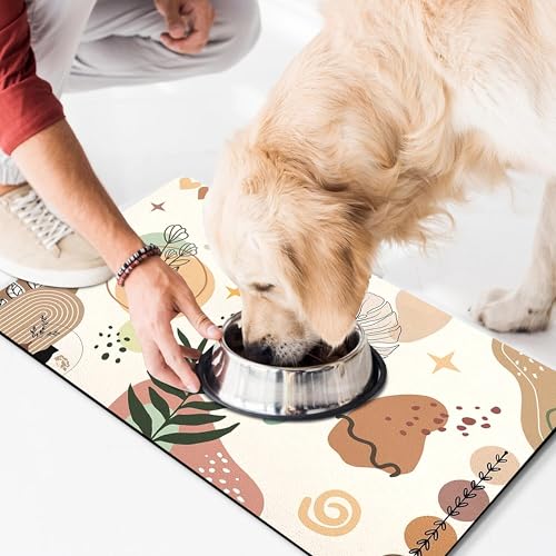 Pet Feeding Mat for Floors Waterproof Dog Mat for Food and Water Absorbent Quick Dry Non Slip mat for Cat Bowls (30"L x 17"W / Boho)