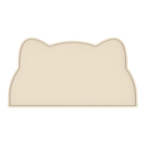 Cat Food Mat Silicone Non Slip Dog Bowl Mat Waterproof Cat Feeding Mat Stop Food Spills and Water Messes Out to Floor Pet Food Mat (Beige / 20" x 12")