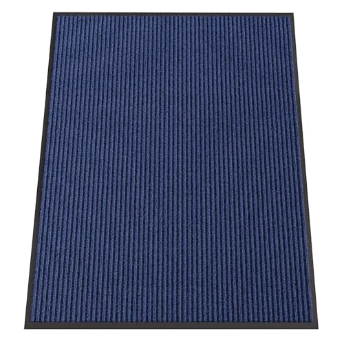 Front Door Mat Outside Entrance (Blue Striped / 3' x 4' (Rectangular))
