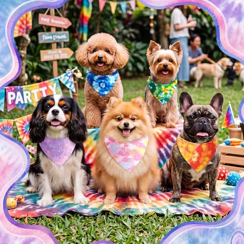 50 Pieces Tie Dye Dog Bandanas Bulk Colorful Hippie Pattern Dog Bandanas for Dogs Triangle Kerchief Scarf Bibs Set for Pets Summer Party Costume Accessories (Tie Dye / 19.7 x 13.8 x 13.8'')