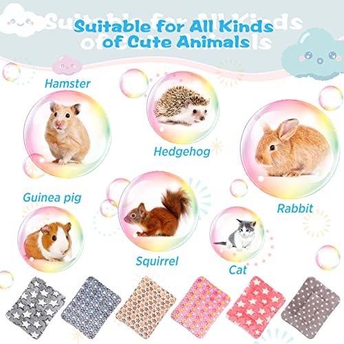 6 Pieces Guinea Pig Bed Mats with Cleaning Dustpan Brush Washable Plush Cage Lines Soft Fleece Sleeping Bedding Pads for Hamster Bunny Chinchilla Squirrel Small Animals (Cute Color)