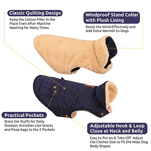 Warm Puffer Dog Jacket Thick Plush Quilting Small Winter Coat (Small / Dark Navy)