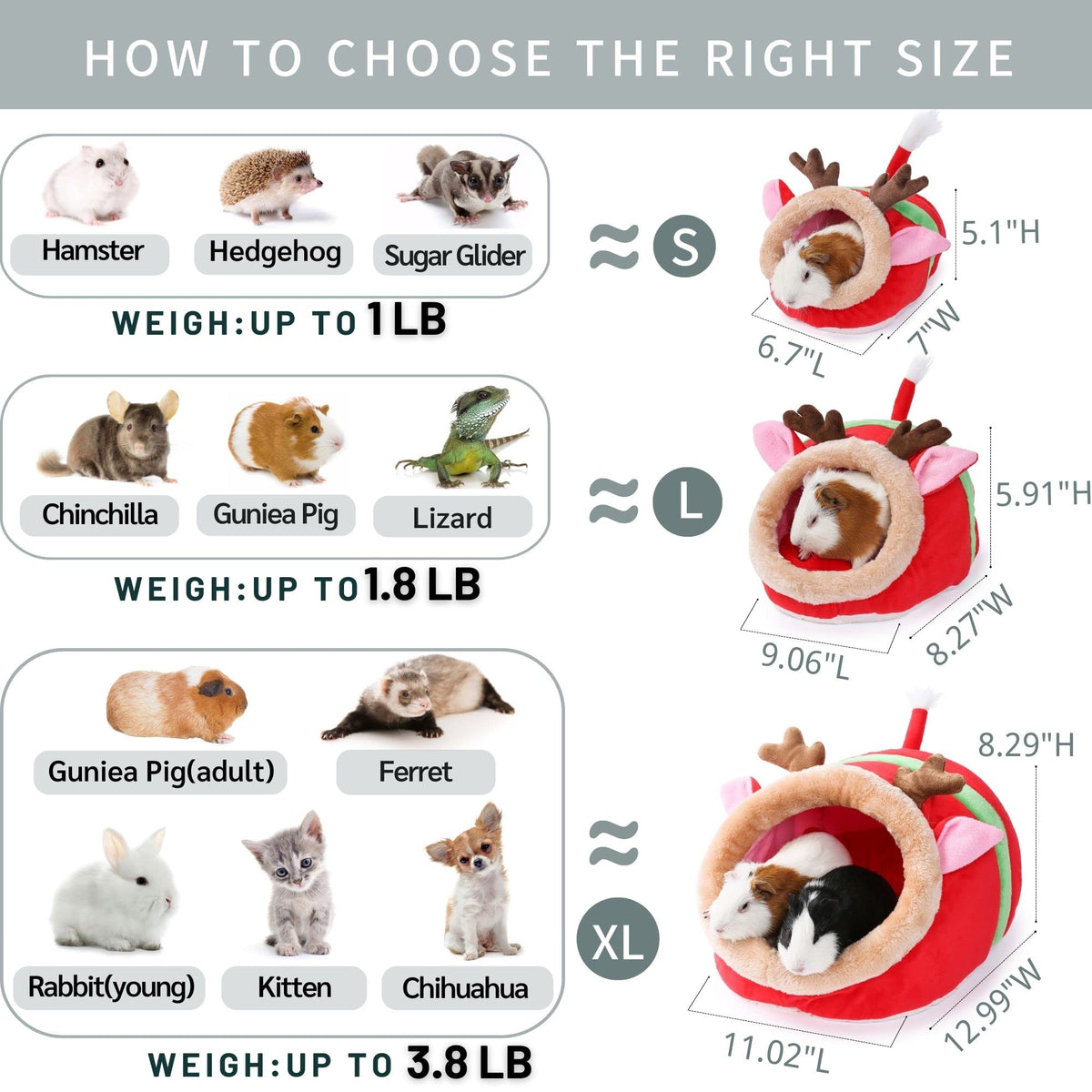 Small Pet Gerbil Hedgehog Guinea Pig Bed Accessories Cage Toys Bearded Dragon House Hamster Supplies Habitat Ferret Rat for Christmas (XL / 5-Reindeer)