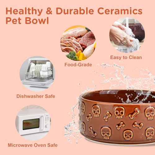 Elevated Dog Bowls Ceramic (7.3 in - 5.3 cups / Bronze - Skull)