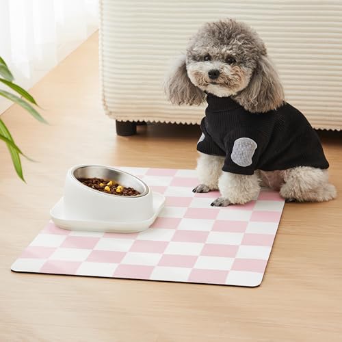 Checkered Dog Feeding Mat (24"L x 16"W / Pink)
