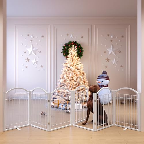 Metal No Assembly Freestanding Dog Gate with Door Walk Through (White / 6 panels)