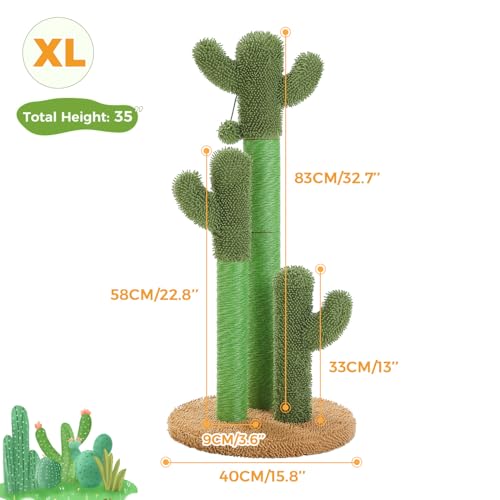 Cactus Cat Scratching Post 35”Cat Scratcher with Toy Ball (Extra Large 35" / Khaki)