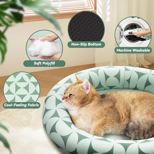 20in Green Pattern Round Dog Bed Sofa for Dogs Cats (Green Pattern / Small)