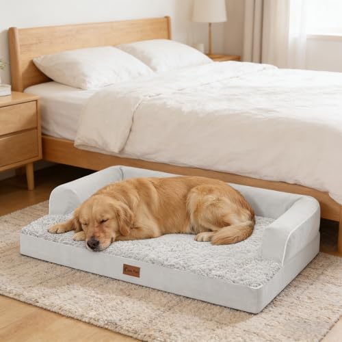 Orthopedic Dog Bed for Extra Large Dogs (Grey White / 53.0"L x 42.0"W x 8.0"Th)