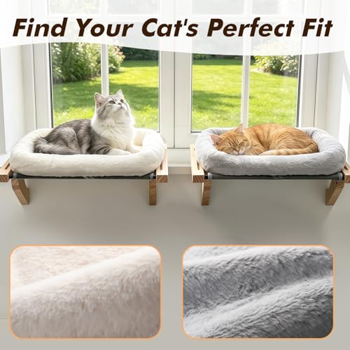 Wooden Cat Windowsill Perch with Zipper Cushion Bed (White / 22''L X 15''W)