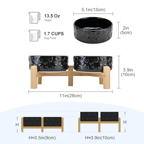 Elevated Dog Bowls Ceramic (5.1 in - 1.7 cups / Black- Skull)