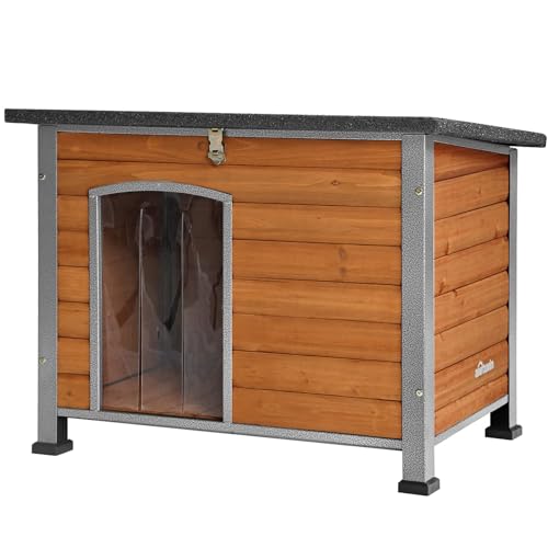 Dog House Outdoor & Indoor Wooden Dog Kennel for Winter with Raised Feet Weatherproof for Small & Medium & Large Dogs (33.5" Brown)