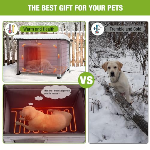 Heated Dog House Outdoor Dog Kennle with Insulated Liner for Winter
