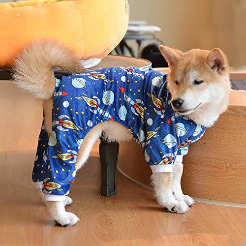 Small Dogs Outfit Soft Puppy Onesies Pjs Dog Pajamas Pet Coat Cat Apparel Comfy Doggie Jumpsuit Bodysuit for All Seasons (Rocket / Medium)