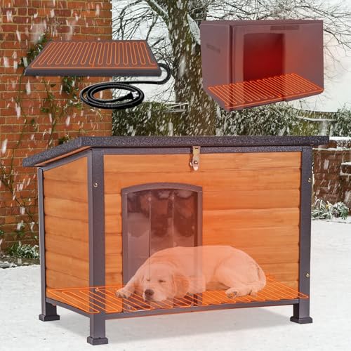43.3‘’ Heated Dog House Outdoor with Heater and Insulated Liner for Winter (Heated Dog House)