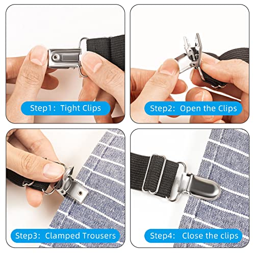 8pcs Adjustable Boot Straps Pant Stirrups Clips Boot Clips for Women and Men Motorcycle Biker Smooth Jeans Trousers Bed Sheets (8pcs Black)