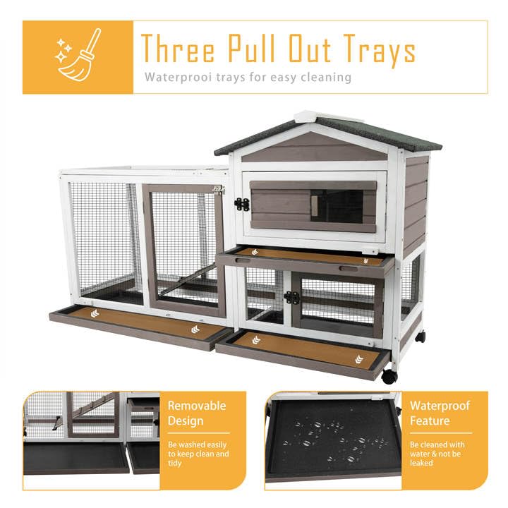 57" L Large Rabbit Hutch with Run (57.1"L x 21.7"W x 34.3"H)