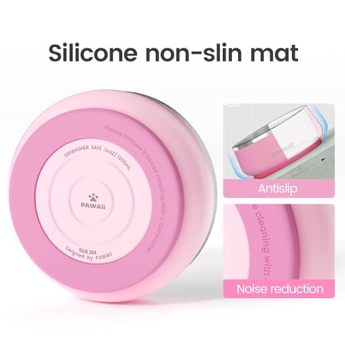 Dog Bowl 34 oz Stainless Steel Food and Water Bowl (34oz / Sakura Pink)