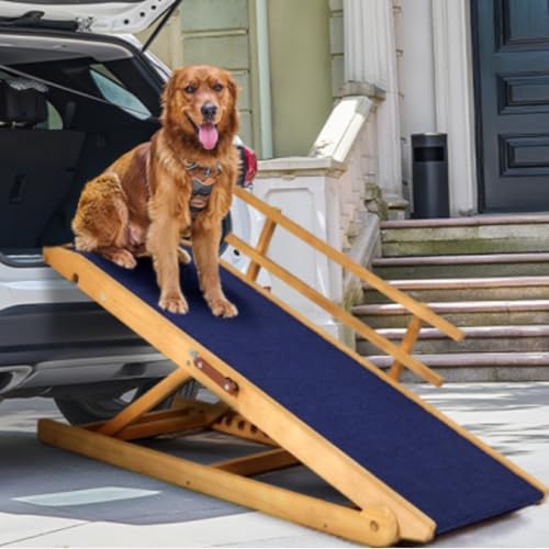 Dog Ramp for Bed (Wood & Dark Grey / 45.2 inch long)
