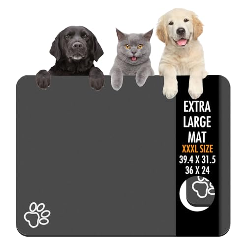 Dog Food Mat 39.4"x31.5" Largest Absorbent Dog Mat for Food and Water (39.4"L x 31.5"W / Dark grey)