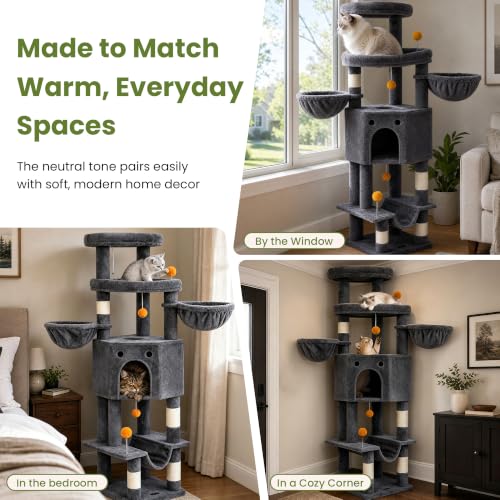 Cat Tree Tower for Indoor Large Adult Cats (Dark Grey)