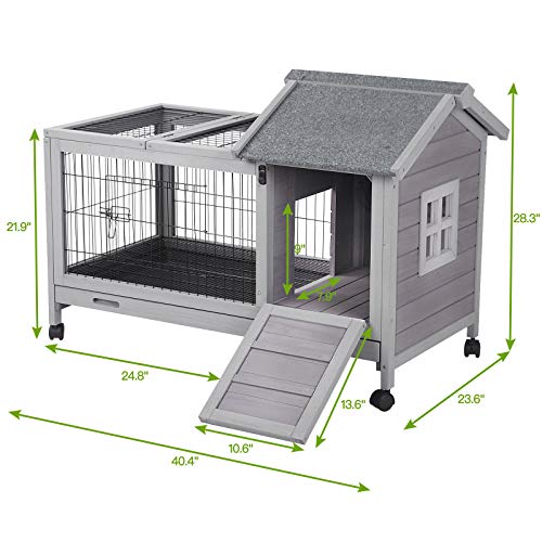 Indoor Rabbit Hutch Bunny Cage with 4 Casters
