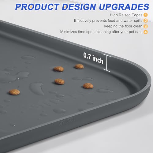 Waterproof Silicone Pet Food Mat with Raised Edge for Dog & Cat (Dark Grey / 19"L x 12"W)