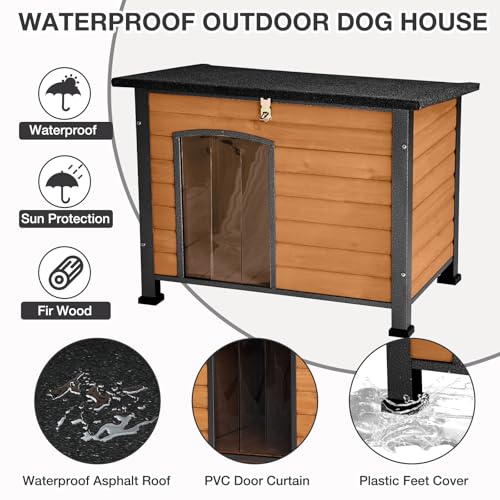33.5’’ Dog House Outdoor Weatherproof Dog Kennel with Upgraded Thickened Metal Frame (Dog House)