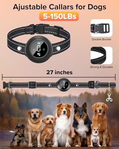 2-in-1 Dog Shock Collar & Bark Collar – 3300FT Dog Training Collar with Remote, Automatic Anti-Barking, 5 Adjustable Sensitivity Levels, IP67 Waterproof E-Collar for Small Medium Large Dogs (Black)