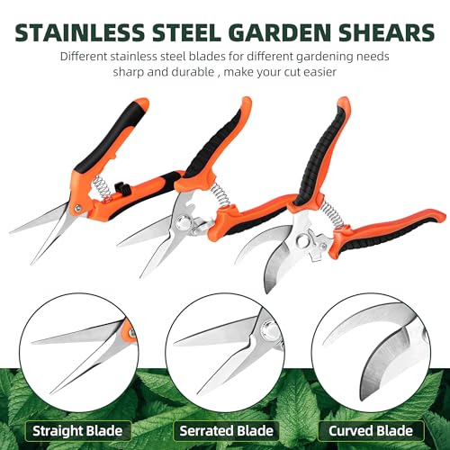 3 Pack Garden Pruning Shears Scissors Clippers (Orange)