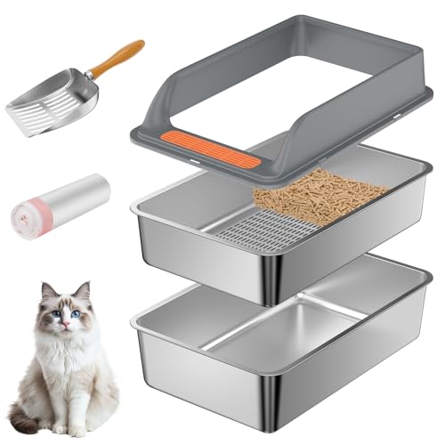 Stainless Steel Sifting Litter Box with Lid (M:19.7''×13.8''×8'')