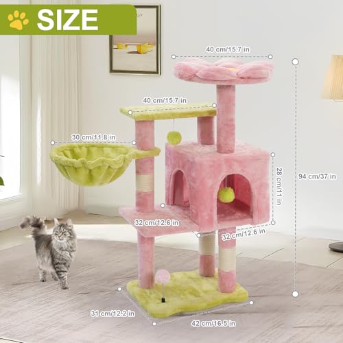 Cat Tree Tower with Hammock (Pink)