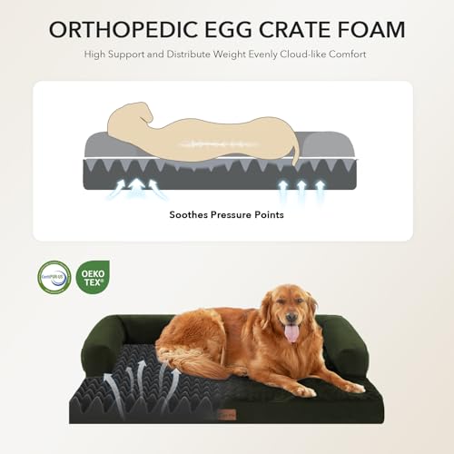 Orthopedic Dog Bed for Extra Large Dogs (Olive Green / 53.0"L x 42.0"W x 8.0"Th)