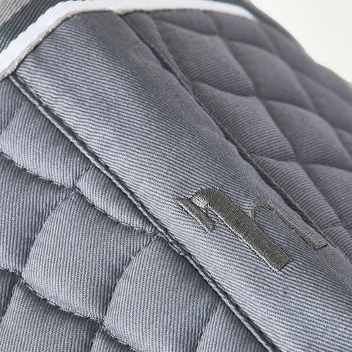 Adepto Padded All Purpose Quilted Equestrian Saddle Pad for Horses with Two (Steel Grey / Horse)