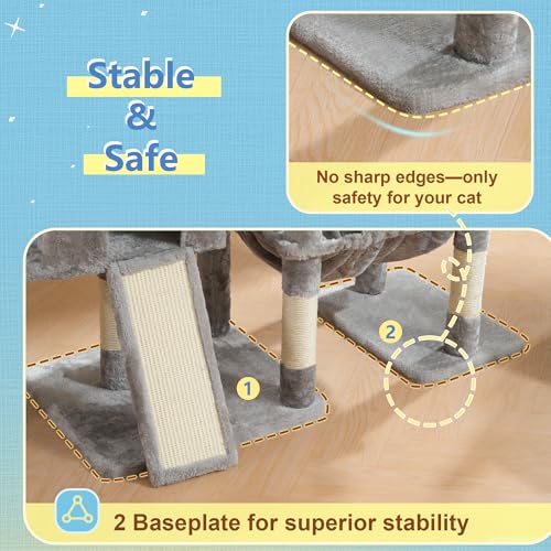 Cat Tree Tower with Plush Steped Condos (50 inches / Light Gray)