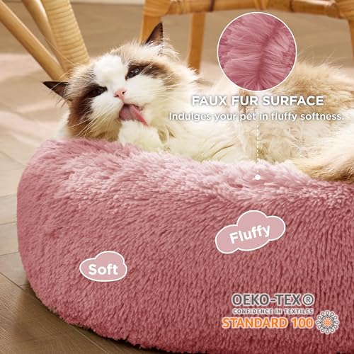 Calming Cat Beds Donut Round Washable Kitten Bed (20"L x 20"W x 6"Th / Mauve Blush)