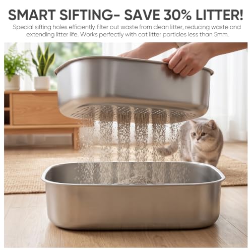 Stainless Steel Sifting Litter Box with Lid (X-Large / 22.8 * 16.1 * 6.5 inch - Without Enclosure)