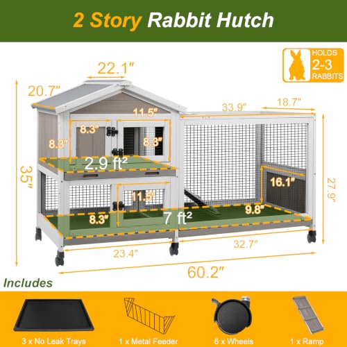 60.2" L Expandable Rabbit Hutch (60.2"L x 22.1"W x 35.0"H)