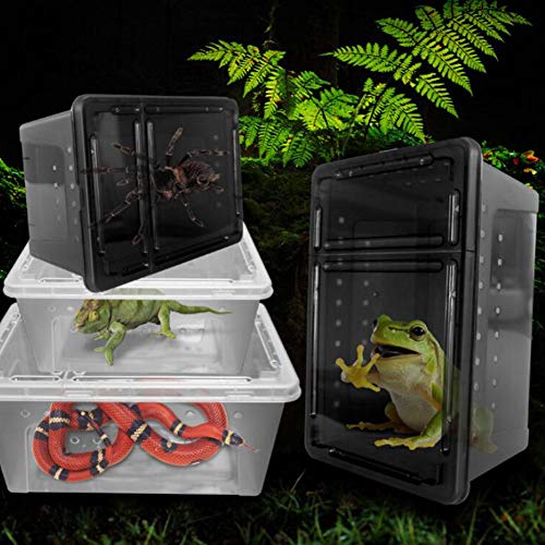 Portable Reptile Terrarium Habitat for Mini Pet Houses Breathable Holes Stackable Container (2PCS-Black-L)