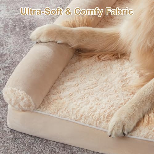 Orthopedic Washable XLarge Dog Bed for Senior Dog Cozy Sleep (42"l x 30"w x 7"th / Beige)