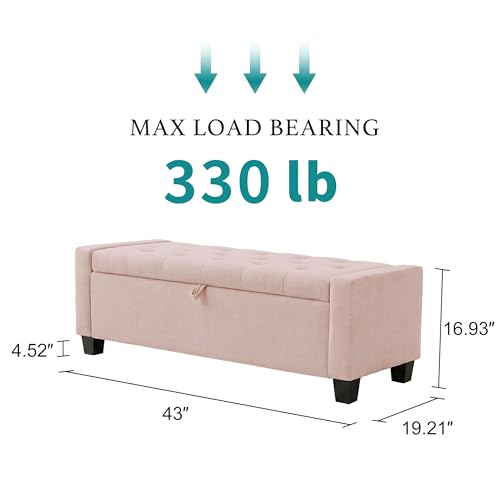 43" Ottoman with Storage (Pink / 19.2"D x 43"W x 16.9"H)