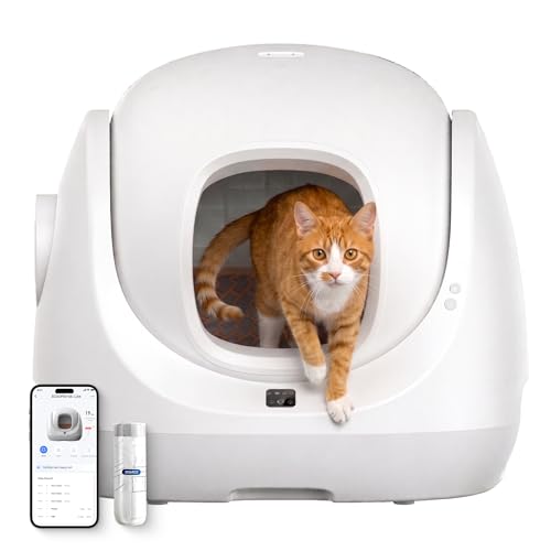 Self Cleaning Cat Litter Box 7.8" Low Entry for Senior Cats (White)