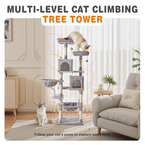 Tall 71 inch Cat Tree Tower with Scratching Posts (Light Grey / 71×21.3×17.3IN)